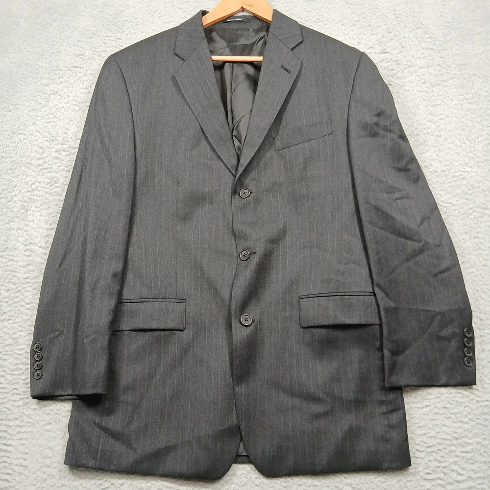 Calvin Klein Suit 40R Gray Pinstripe 2-Button Wool Cashmere Blend Made in Canada